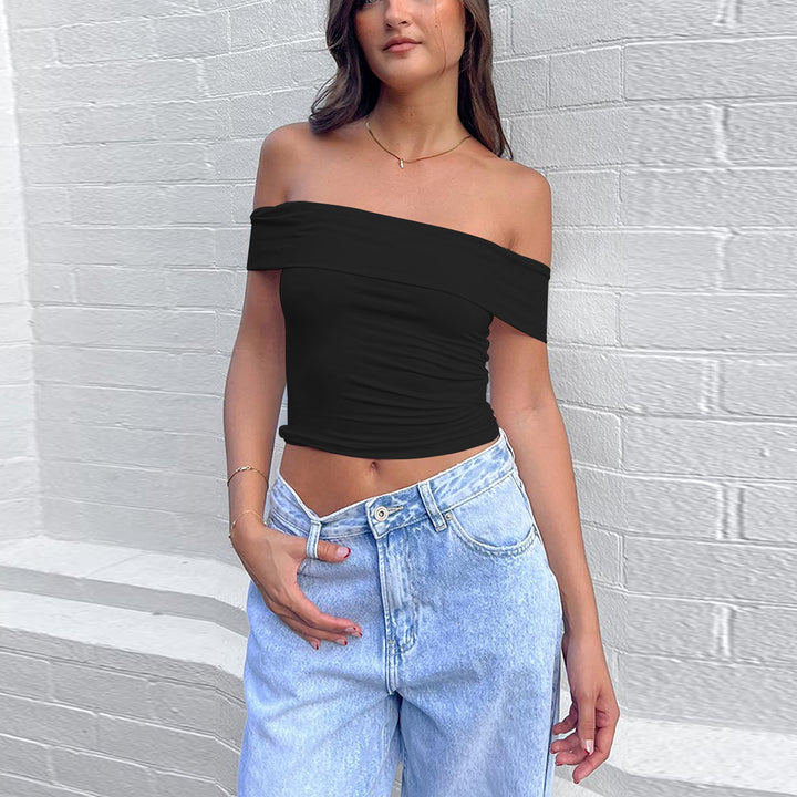Damen Off-Shoulder Crop-Top aus elastischem Material mit figurformendem Design Drune