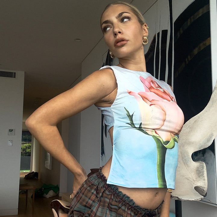 Damen ärmelloses Top mit floralem Design Drune