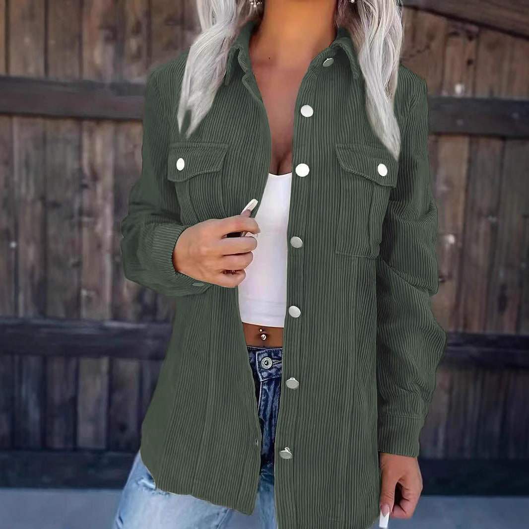 Damen modische Hemdbluse mit Streifen und Knopfdetails Drune