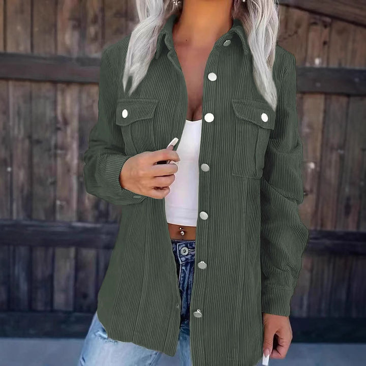 Damen modische Hemdbluse mit Streifen und Knopfdetails Drune