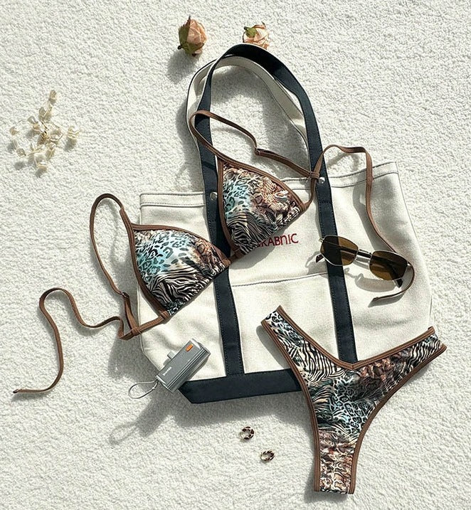 Damen Triangel-Bikini mit exotischem Print und verstellbaren Trägern Drune