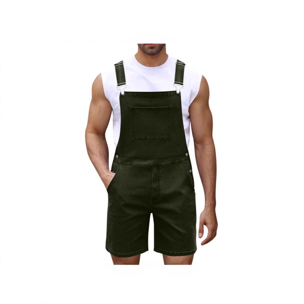 Herren Denim-Latzshorts mit modernen Taschen und verstellbaren Trägern Drune