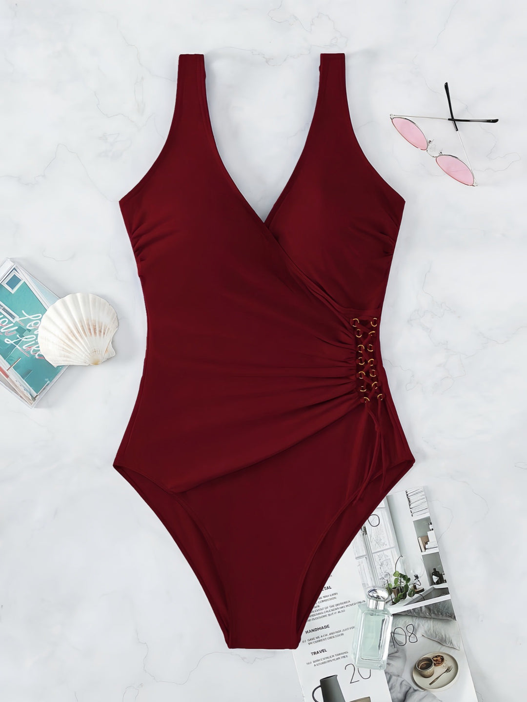 Damen Einteiliger Badeanzug mit raffiniertem Wickeldesign Drune