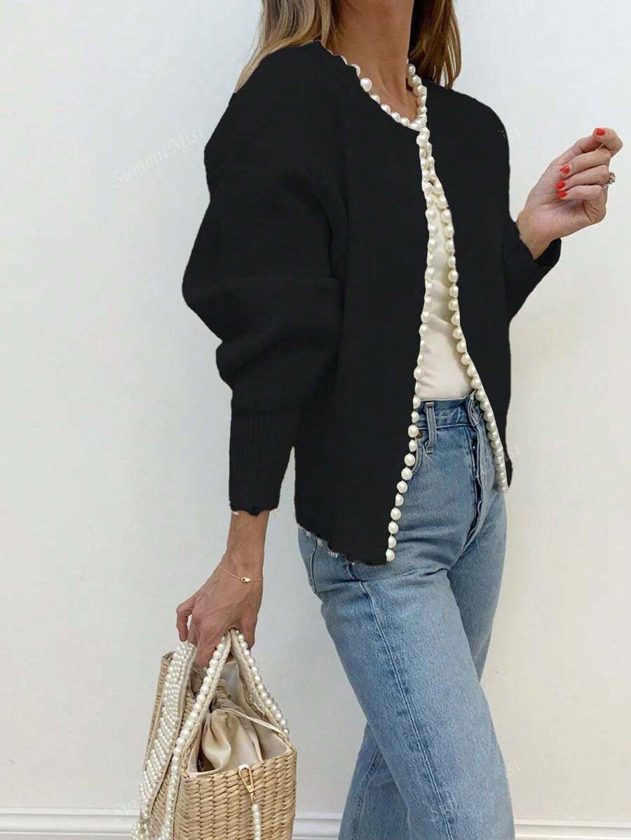 Damen Strickjacke mit Perlenverzierung und elegantem Schnitt Drune