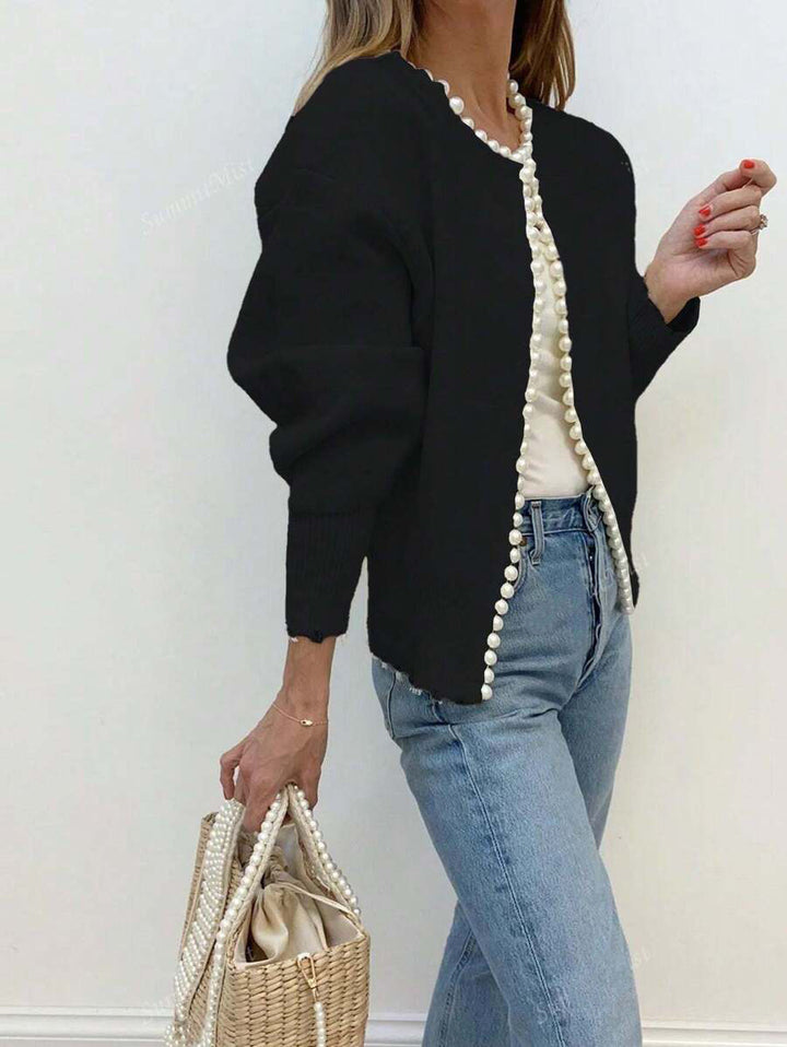 Damen Strickjacke mit Perlenverzierung und elegantem Schnitt Drune