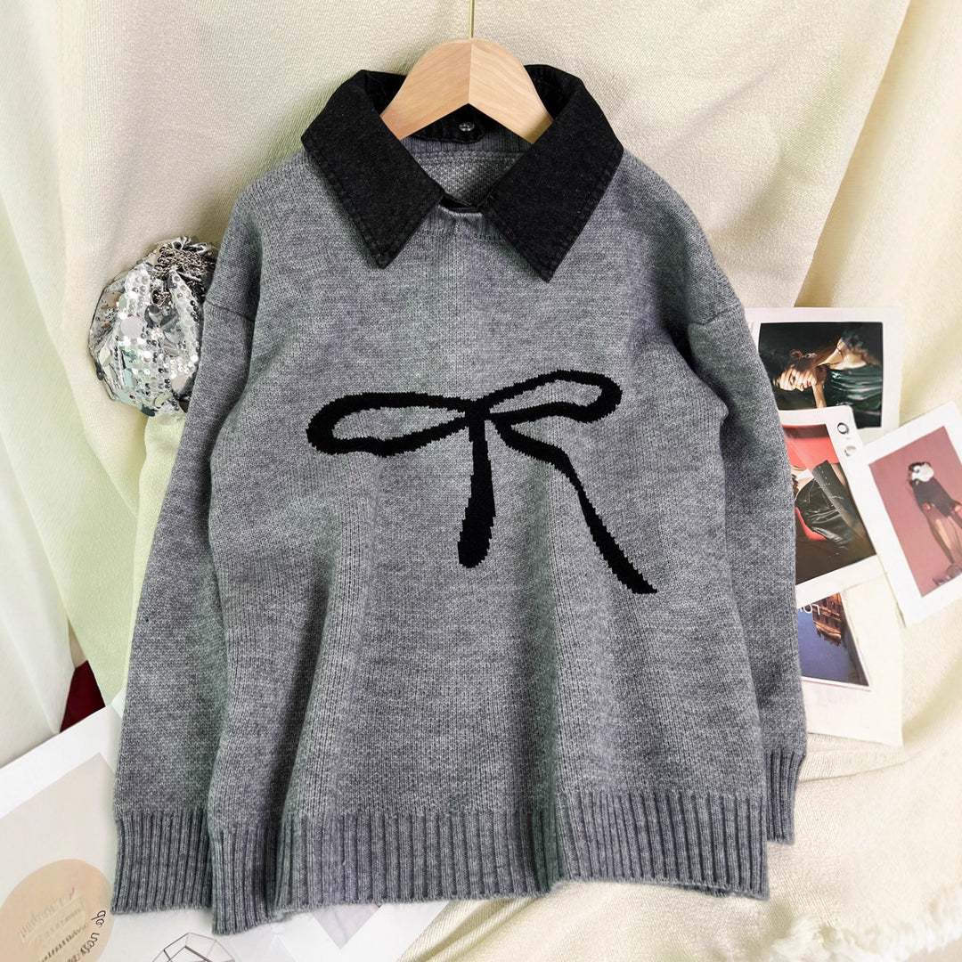 Damen kuscheliger Pullover mit schickem Schleifenmotiv Drune