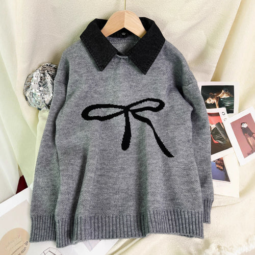 Damen kuscheliger Pullover mit schickem Schleifenmotiv Drune