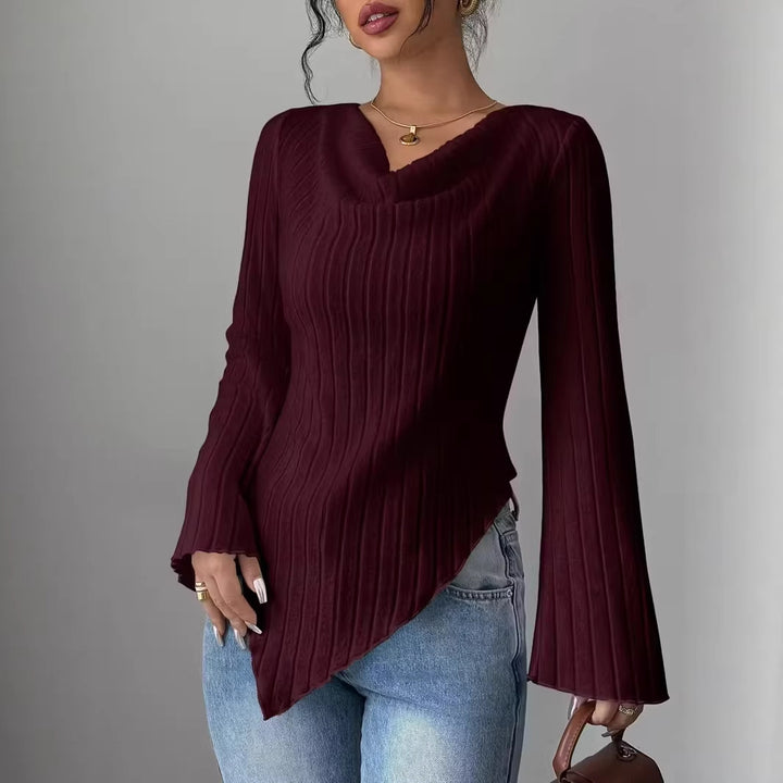 Damen Langärmliges Oberteil mit asymmetrischem Saum und strukturiertem Rippdesign Drune