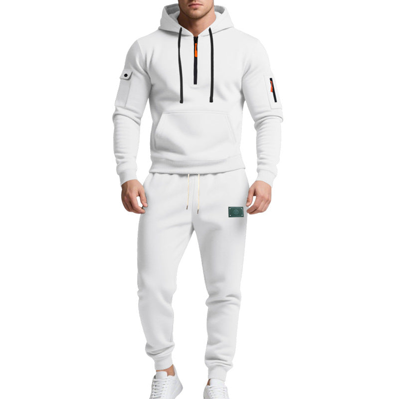Herren nan Half-Zip Kapuzenpullover und tapered Jogginghose Set mit Kängurutasche, Reißverschlussdetails und elastischem Tunnelzugbund Drune