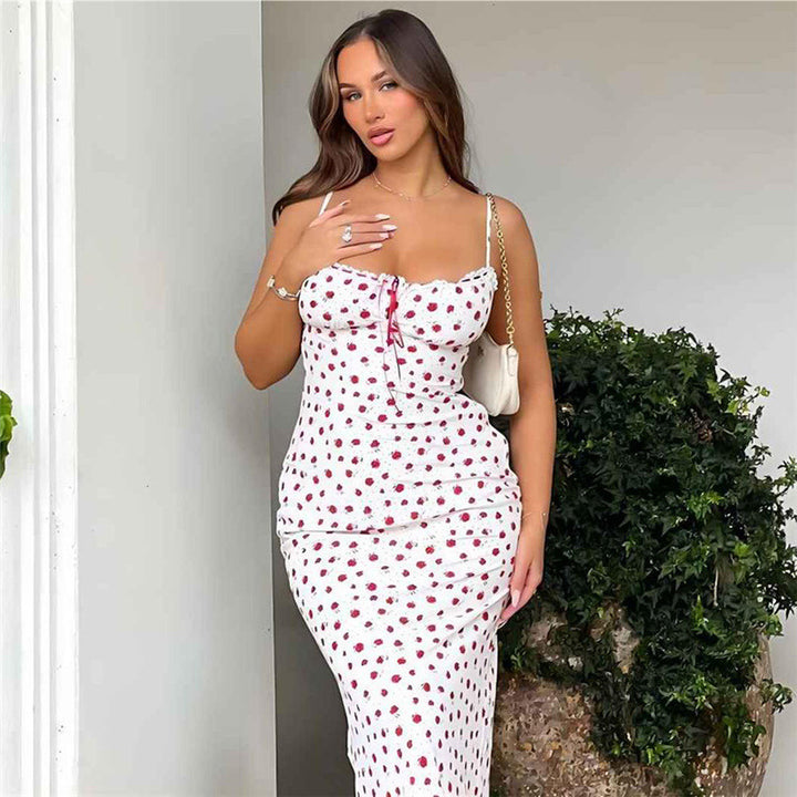 Damen Maxikleid mit verspieltem Blumendruck und verstellbaren Trägern Drune