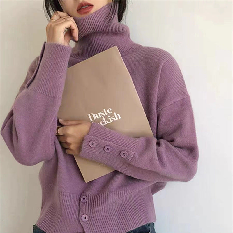 Damen Rollkragenpullover mit Knopfdetails und lässigem Schnitt Drune