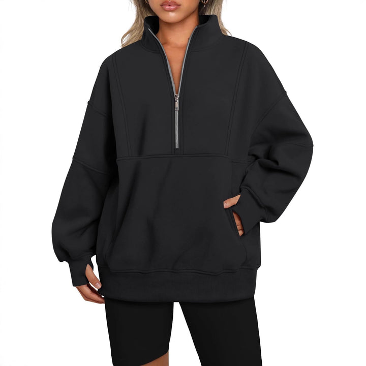 Damen Sportlicher Hoodie mit hohem Kragen und Reißverschluss Drune