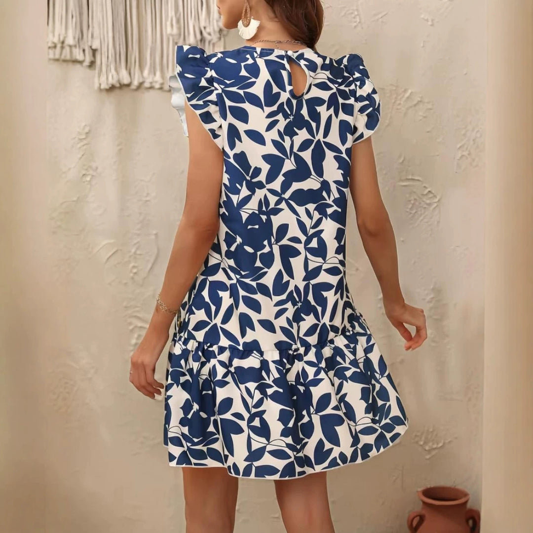 Damen Freizeitkleid mit verspieltem Volant und floralem Design Drune