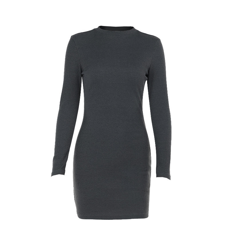 Damen elegantes, figurbetontes Strickkleid mit langen Ärmeln und hohem Kragen Drune