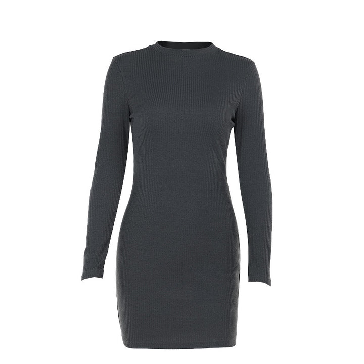 Damen elegantes, figurbetontes Strickkleid mit langen Ärmeln und hohem Kragen Drune