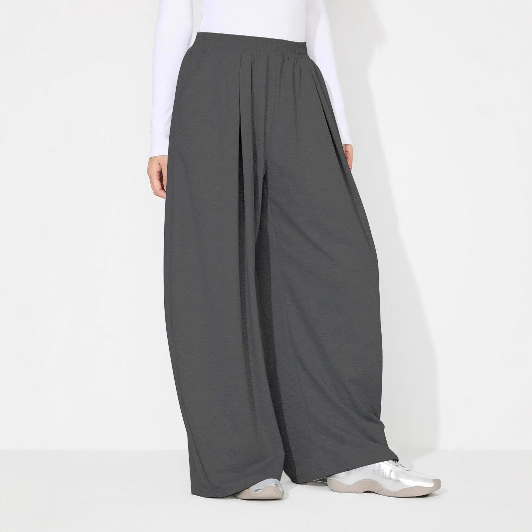 Damen weite Palazzo-Hose mit elastischem Bund und Falten Drune