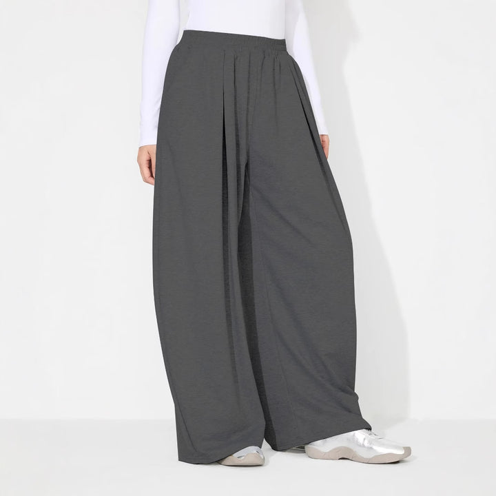 Damen weite Palazzo-Hose mit elastischem Bund und Falten Drune