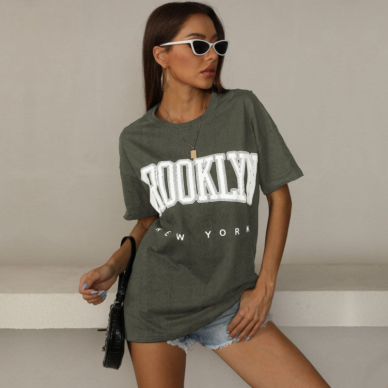 Damen oversized T-Shirt mit trendigem Brooklyn-Print Drune