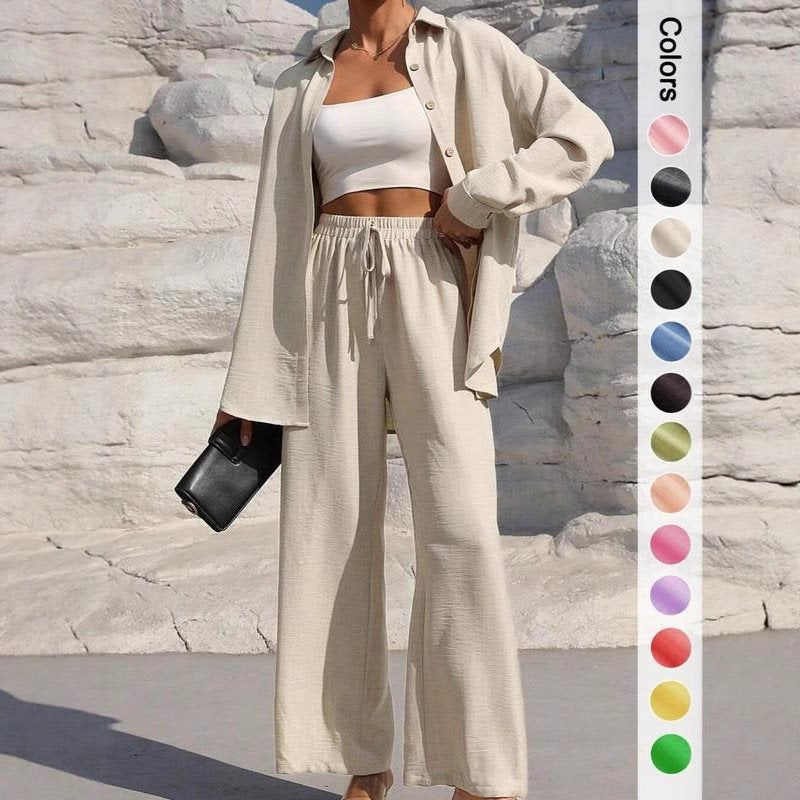 Damen lässiger Satin-Loungewear-Anzug mit weitem Schnitt und nachhaltigem Stoff Drune