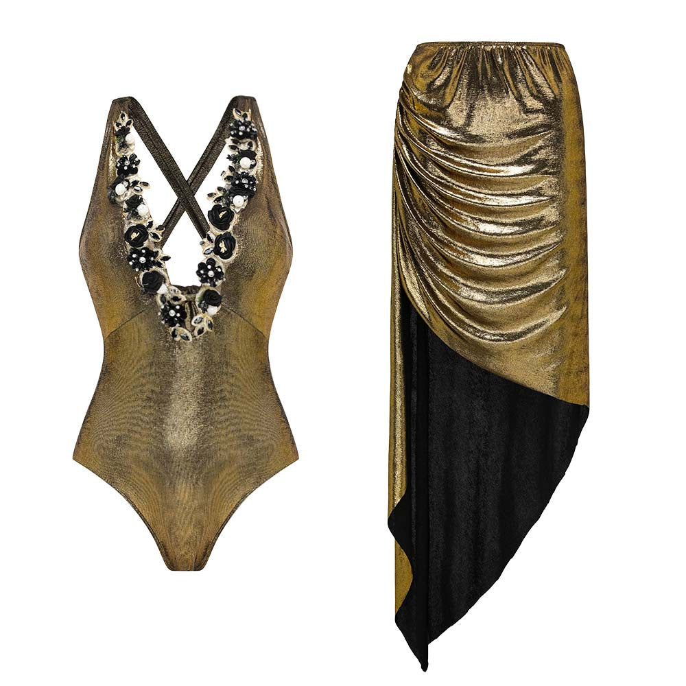 Damen Badeanzug mit off-shoulder Design und elegantem Rock Drune