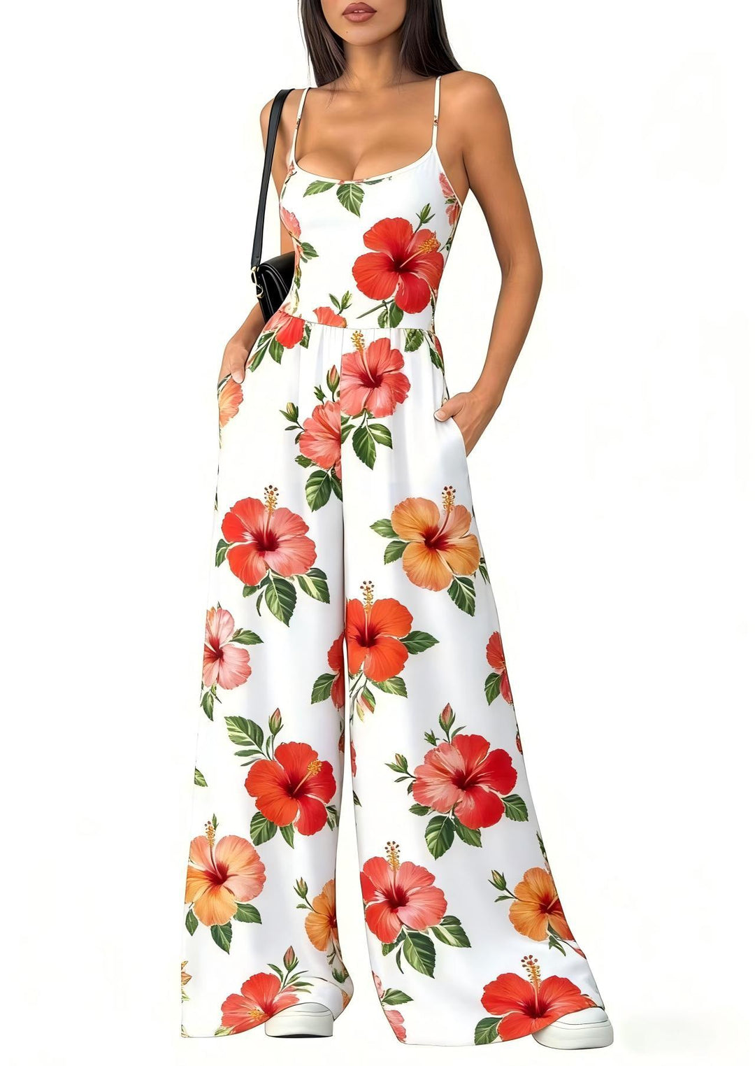 Damen Eleganter Jumpsuit mit geometrischem Print und breiten Beinen Drune