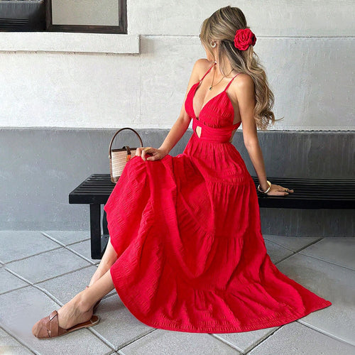 Damen Maxi-Kleid mit verführerischen Cut-Out-Details und fließendem Schnitt Drune