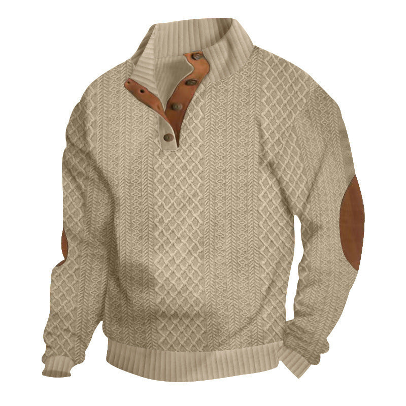 Herren nan grobstrukturierter Halfzip-Strickpullover mit kontrastreicher Knopfleiste und Ellbogenpatches Drune