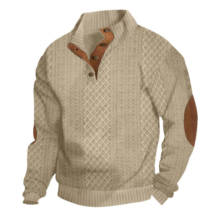 Herren nan grobstrukturierter Halfzip-Strickpullover mit kontrastreicher Knopfleiste und Ellbogenpatches Drune