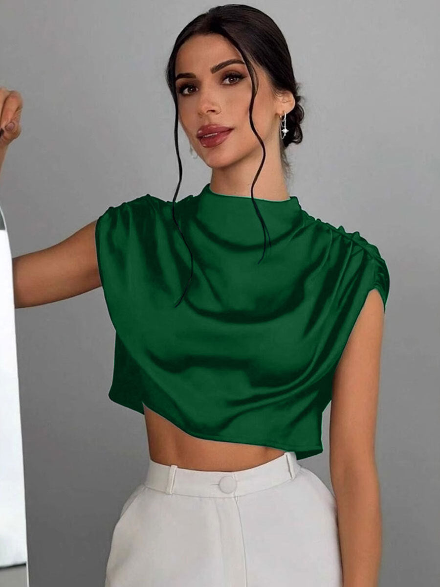 Damen Elegantes Crop-Top mit voluminösen Ärmeln und edlem Rückenausschnitt Drune