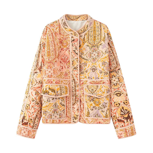 Damen gesteppte Übergangsjacke mit floralem Muster und praktischen Taschen Drune