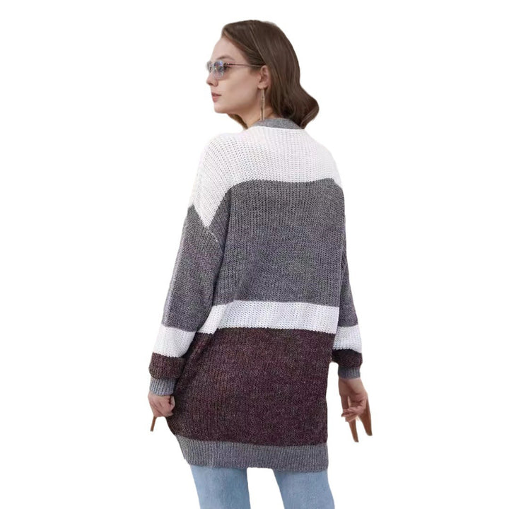 Damen lockere Strickjacke mit modischem Streifenmuster Drune