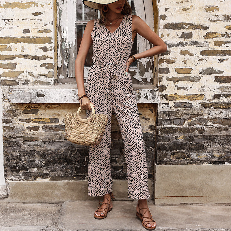 Damen lässiger Jumpsuit mit modernen Punkten und elastischem Taillenzug Drune