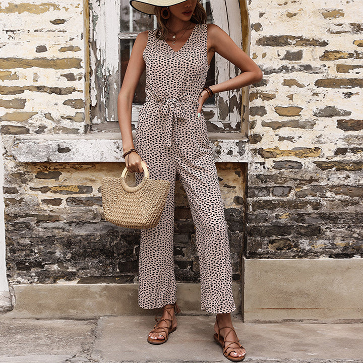Damen lässiger Jumpsuit mit modernen Punkten und elastischem Taillenzug Drune