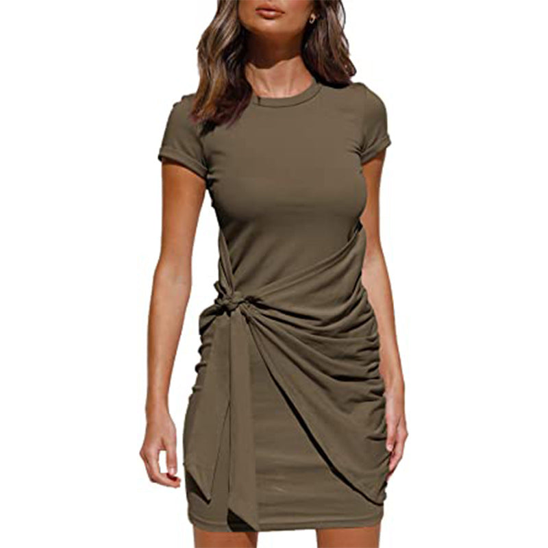 Damen Rüschens Mini Kleid mit seitlichem Bindeband Drune
