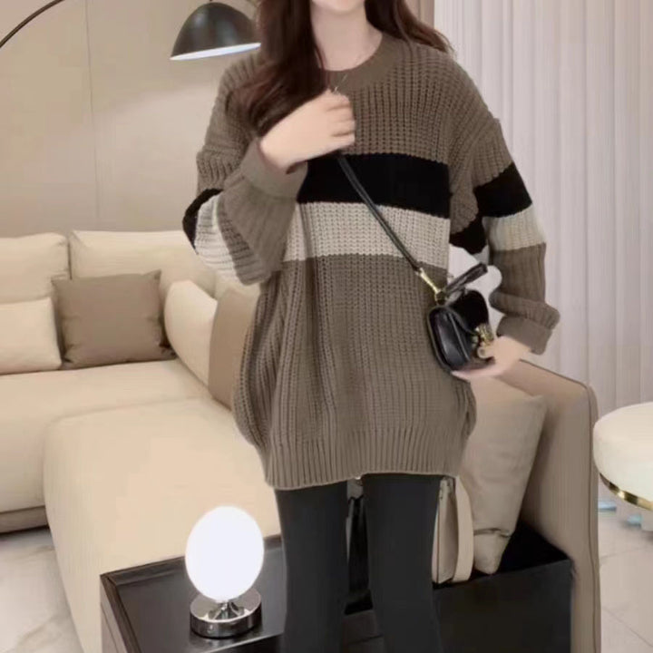 Damen Lässiger Strickpullover im modernen Blockdesign mit extra weitem Schnitt Drune