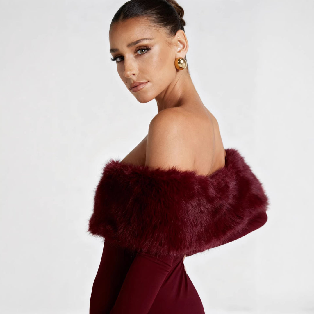 Damen Figurbetontes Kleid mit abnehmbaren Kunstfell-Akzenten Drune