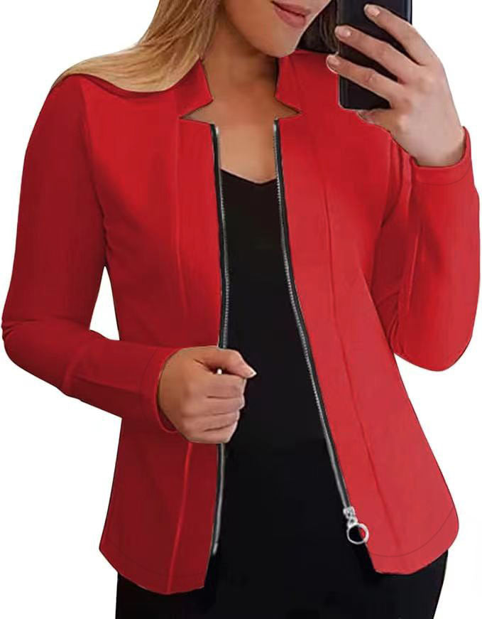 Damen Moderne Blazerjacke mit Asymmetrischem Reißverschluss und Figurbetontem Schnitt Drune