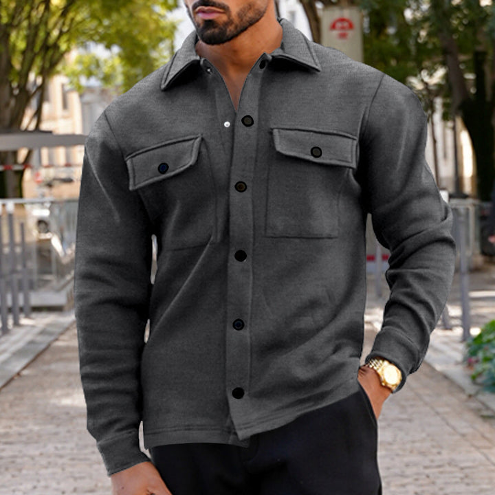 Herren nan utility Shacket mit Druckknopf-Verschluss, aufgesetzten Brusttaschen und gerippten Bündchen Drune