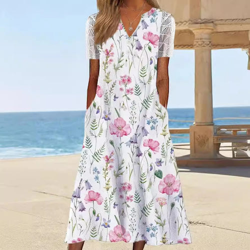 Damen Maxi-Kleid mit floralem Design und praktischem Knopfverschluss Drune