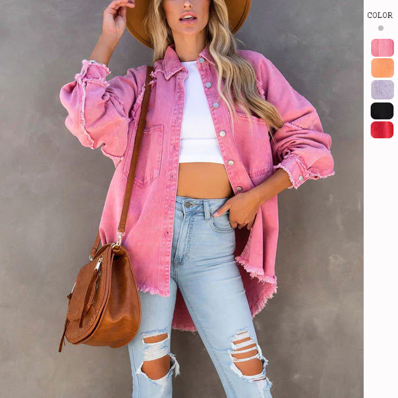 Damen Oversized Denim-Hemd mit Fransen Drune