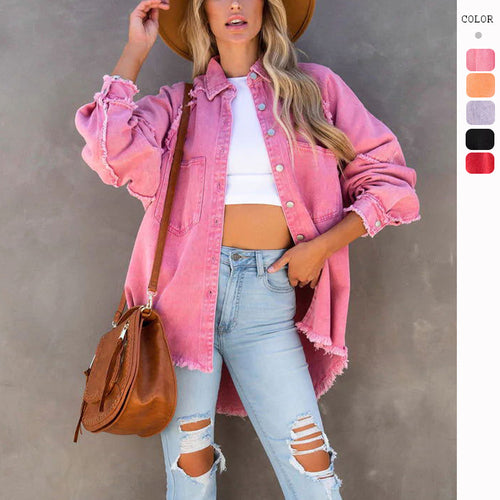 Damen Oversized Denim-Hemd mit Fransen Drune