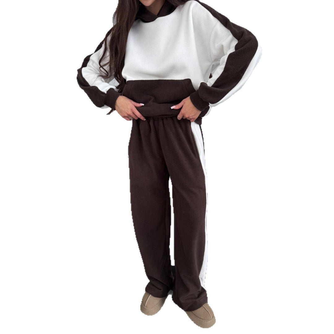 Damen gemütliches Fleece-Casual-Set mit farblich abgesetzten Details Drune