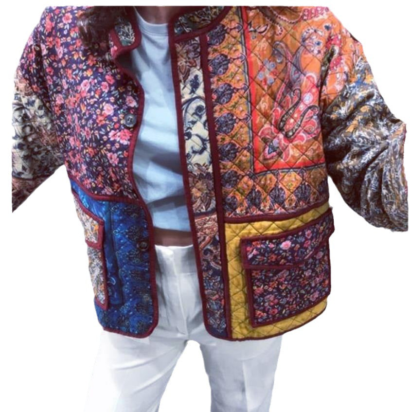 Damen Quilted Jacke mit buntem Patchwork-Design und praktischen Taschen Drune
