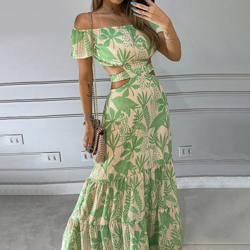Damen Off-Shoulder Maxikleid mit Cut-Out-Details und Rüschen Drune