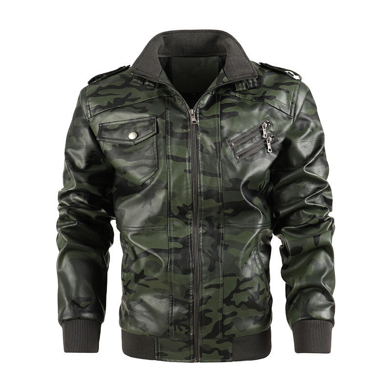 Herren modische Kunstlederjacke im Camouflage-Design mit praktischen Taschen Drune