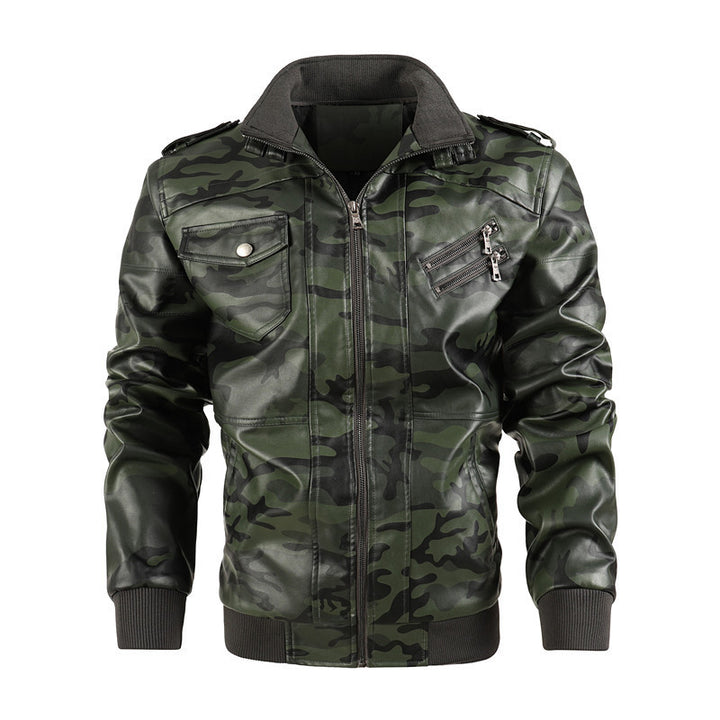 Herren modische Kunstlederjacke im Camouflage-Design mit praktischen Taschen Drune