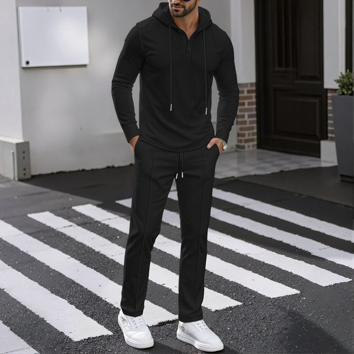 Herren Sportliches Zweiteiler Set mit atmungsaktivem Kapuzenoberteil und schlanker Jogginghose Drune