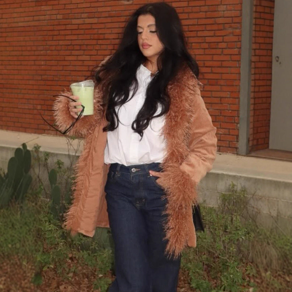 Damen luxuriöse Kuscheljacke mit aufregenden Teddyfell-Elementen Drune