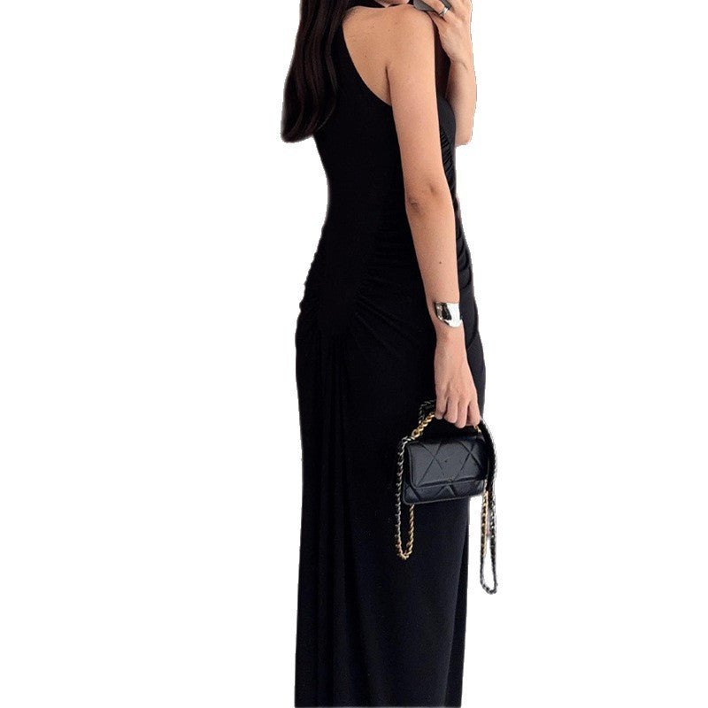 Damen Elegantes, figurbetontes Maxikleid mit hochgeschlossenem Ausschnitt und Knopfdetails Drune
