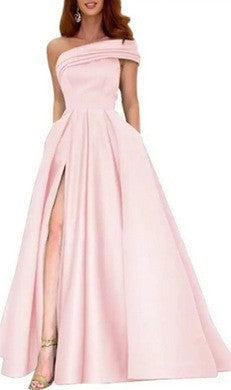 Damen Elegantes Maxikleid mit asymmetrischem Ausschnitt und hohem Beinschlitz Drune